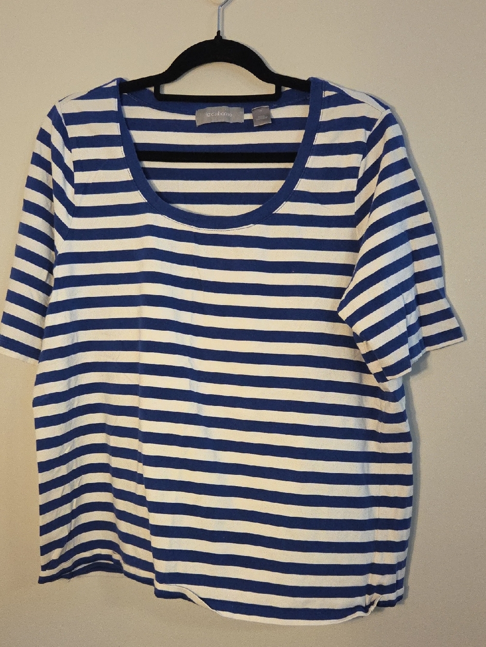 Liz Claiborne Navy and White Striped Short Sleeve Tee